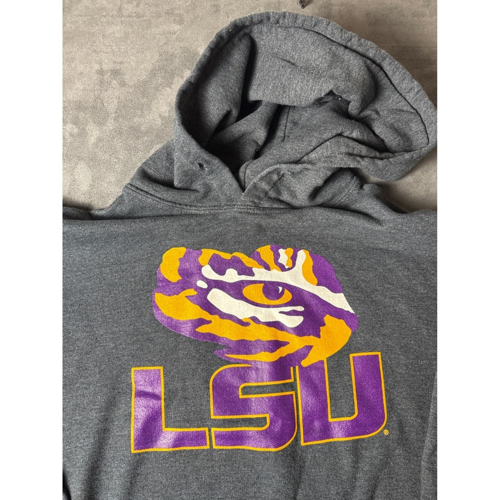 LSU Tigers Gildan Heavy Blend Hoodie Gray Medium NCAA College Sweatshirt